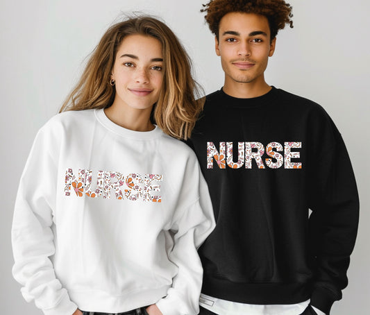 NURSE Sweatshirt – Floral Medical Print Nurse Crewneck, Cozy Nursing School Outfit, Nurse Appreciation Gift, Medical Staff Pullover Sweater