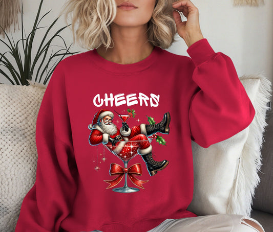 🎅 Cheers Santa Sweatshirt | Funny Christmas Cocktail Crewneck | Holiday Party Sweater | Festive Gift for Her