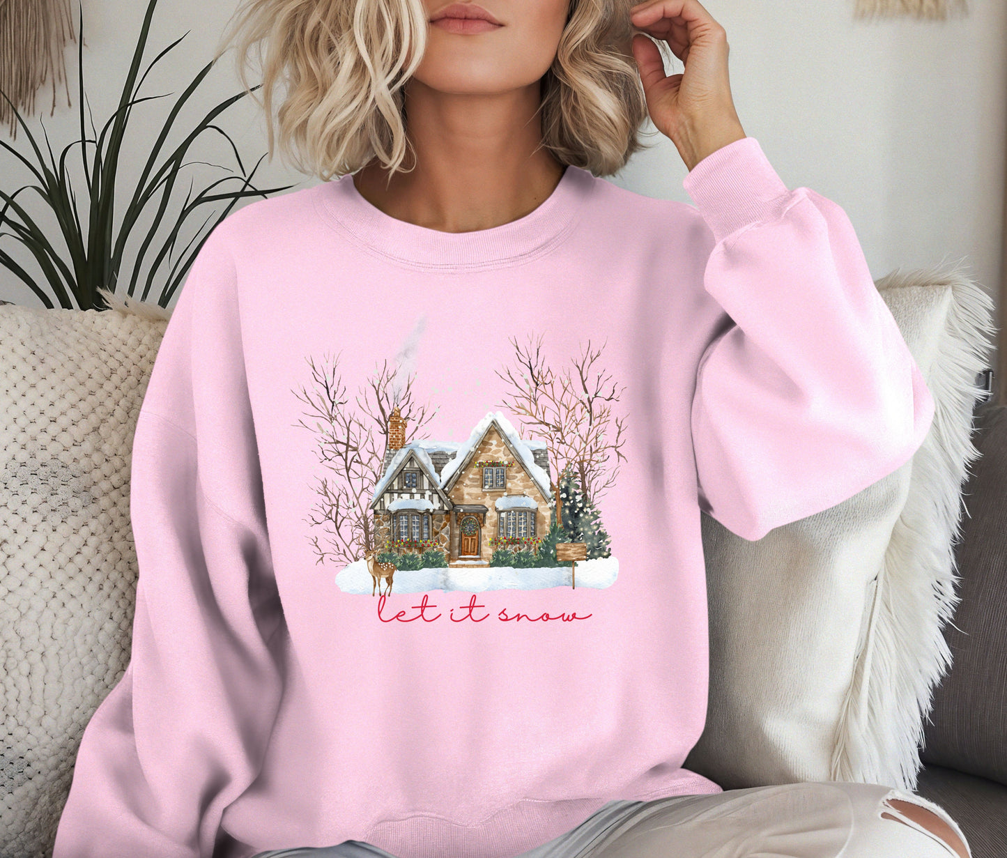 ❄️ Let It Snow Christmas Sweatshirt – Cozy Winter Cottage Crewneck | Holiday Pullover for Women | Snowy Cabin Sweater | Winter Gift Idea