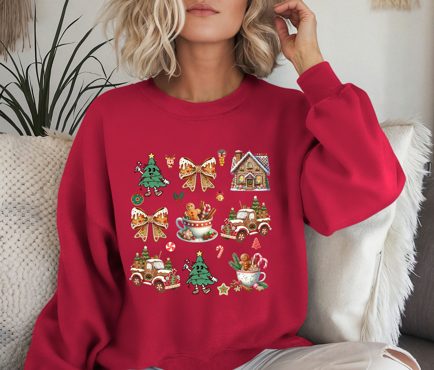 🎄 Gingerbread Christmas Sweatshirt – Cute Holiday Crewneck for Women | Cozy Pink Christmas Pullover | Festive Cookie & Tree Design