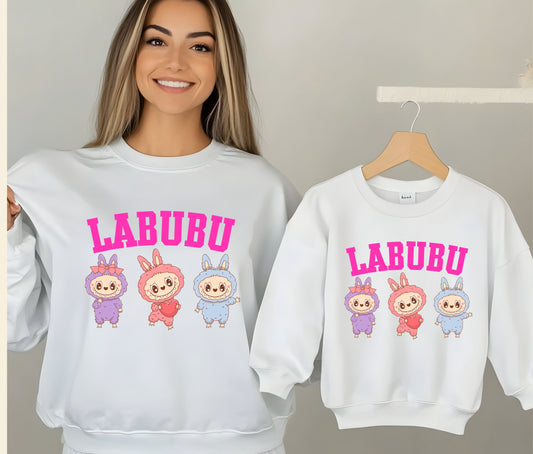 🧸 LABUBU Mom & Kids Matching Sweatshirt – Cute Cartoon Family Outfit
