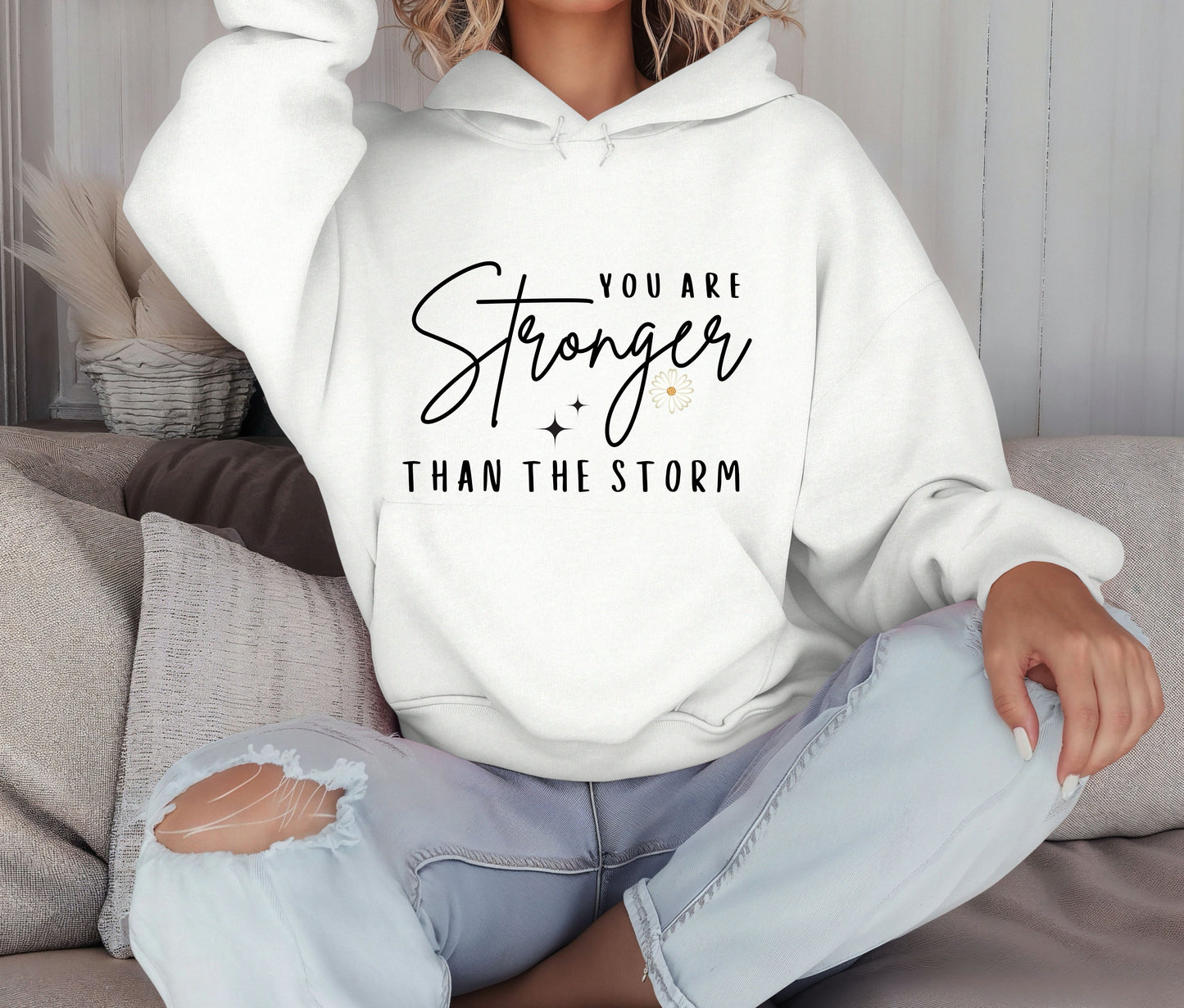 Stronger Than the Storm Hoodie – Inspirational Unisex Sweatshirt, Faith-Based Positive Quote Hoodie, Mental Health Awareness Gift, Christian Encouragement Apparel