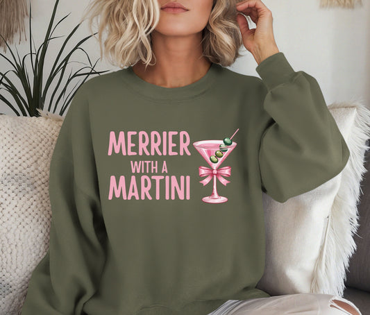 🍸 Merrier With a Martini Sweatshirt | Funny Holiday Cocktail Crewneck | Festive Christmas Party Sweater | Gift for Her