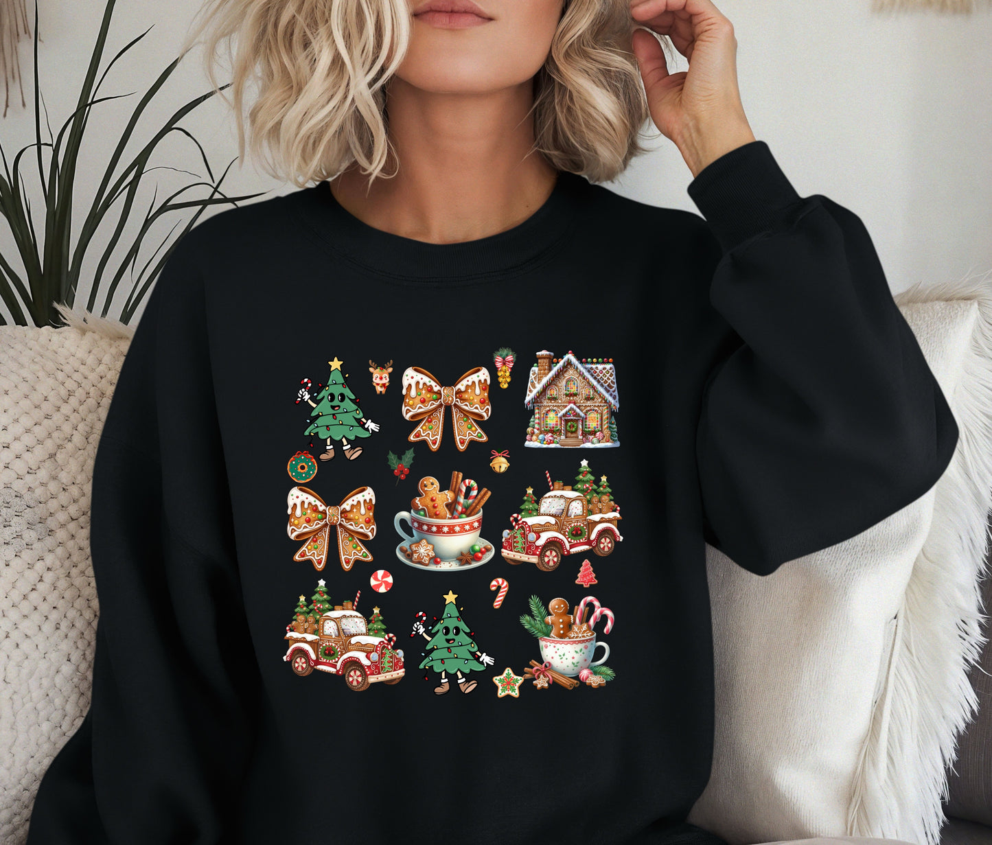 🎄 Gingerbread Christmas Sweatshirt – Cute Holiday Crewneck for Women | Cozy Pink Christmas Pullover | Festive Cookie & Tree Design
