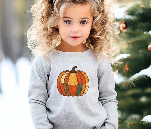 Unisex Kids Customizable Faux Knitted Patched Halloween Sweatshirt, Pumpkin Halloween Shirt, Halloween Sweatshirt, Halloween Gift (Copy)