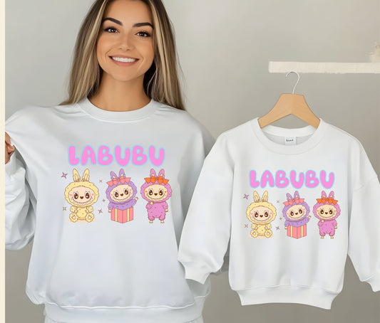 🧸 LABUBU Mom & Kids Matching Sweatshirt – Cute Cartoon Family Outfit