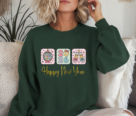🎉 Happy New Year 2026 Sweatshirt | Festive Party Crewneck | Cozy Holiday Sweater | Champagne Celebration Shirt | New Year Gift for Her