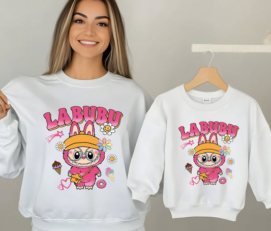 🧸 LABUBU Mom & Kids Matching Sweatshirt – Cute Cartoon Family Outfit