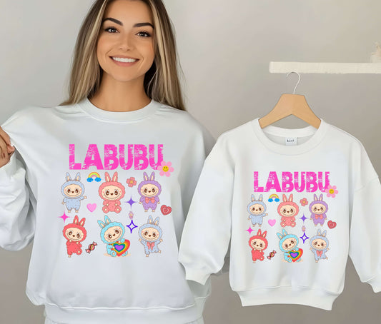 🧸 LABUBU Mom & Kids Matching Sweatshirt – Cute Cartoon Family Outfit