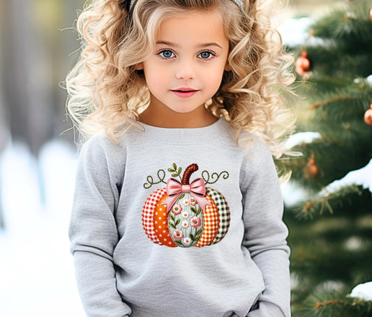 Unisex Kids Customizable Faux Knitted Patched Halloween Sweatshirt, Pumpkin Halloween Shirt, Halloween Sweatshirt, Halloween Gift
