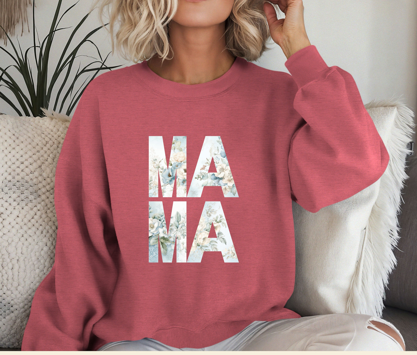 MAMA Sweatshirt – Floral Print Mama Crewneck, Cozy Mother’s Day Gift, Mom Life Pullover, Women’s Comfort Sweater