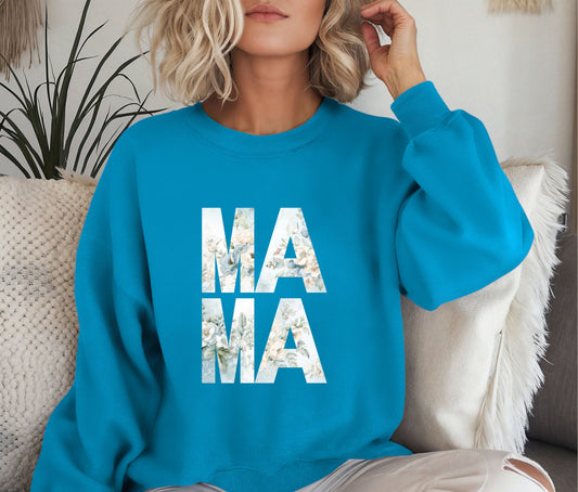 MAMA Sweatshirt – Floral Print Mama Crewneck, Cozy Mother’s Day Gift, Mom Life Pullover, Women’s Comfort Sweater