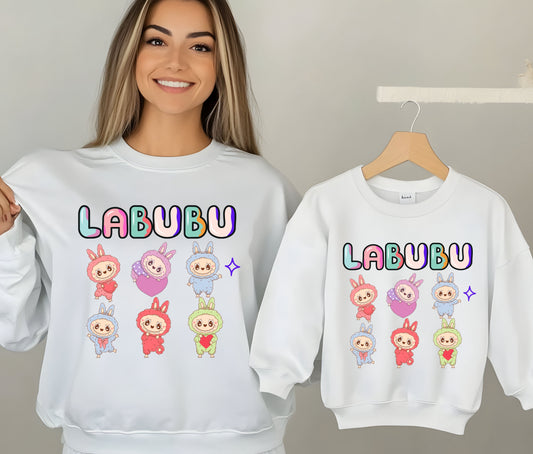 🧸 LABUBU Mom & Kids Matching Sweatshirt – Cute Cartoon Family Outfit