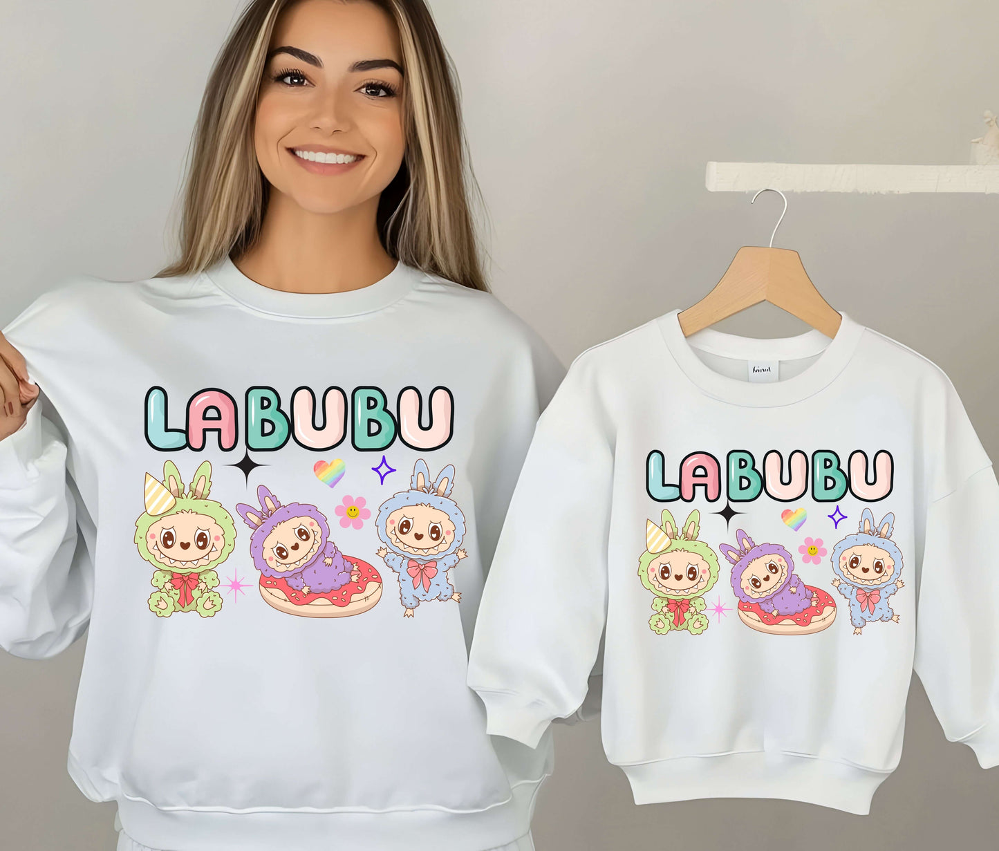 🧸 LABUBU Mom & Kids Matching Sweatshirt – Cute Cartoon Family Outfit