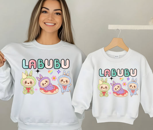 🧸 LABUBU Mom & Kids Matching Sweatshirt – Cute Cartoon Family Outfit