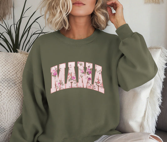 MAMA Sweatshirt – Floral Print Mama Crewneck, Cozy Mother’s Day Gift, Mom Life Pullover, Women’s Comfort Sweater