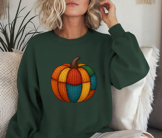 Customizable Faux Knitted Patched Halloween Sweatshirt, Pumpkin Halloween Shirt, Halloween Sweatshirt, Halloween Gift (Copy)