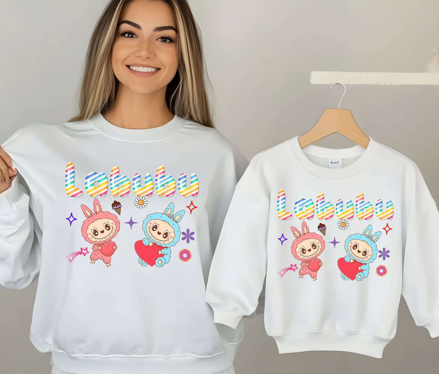🧸 LABUBU Mom & Kids Matching Sweatshirt – Cute Cartoon Family Outfit