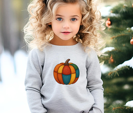 Unisex Kids Customizable Faux Knitted Patched Halloween Sweatshirt, Pumpkin Halloween Shirt, Halloween Sweatshirt, Halloween Gift