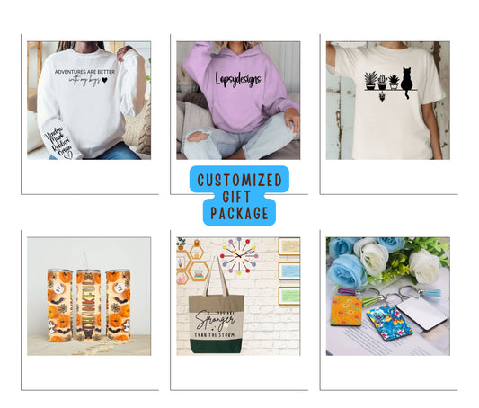 Customized Gift Package – Personalized Apparel, Drinkware, Tote, and Accessories