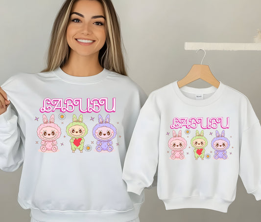 🧸 LABUBU Mom & Kids Matching Sweatshirt – Cute Cartoon Family Outfit