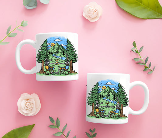 ☠️ “Till Death We Chill” Camping Skeleton Mug | Funny Camping Mug 15oz | Skeleton Couple Campfire Mug | Halloween Camp Mug | Spooky Adventure Gift