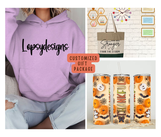 Customized Gift Package – Personalized Apparel, Drinkware, Tote, and Accessories