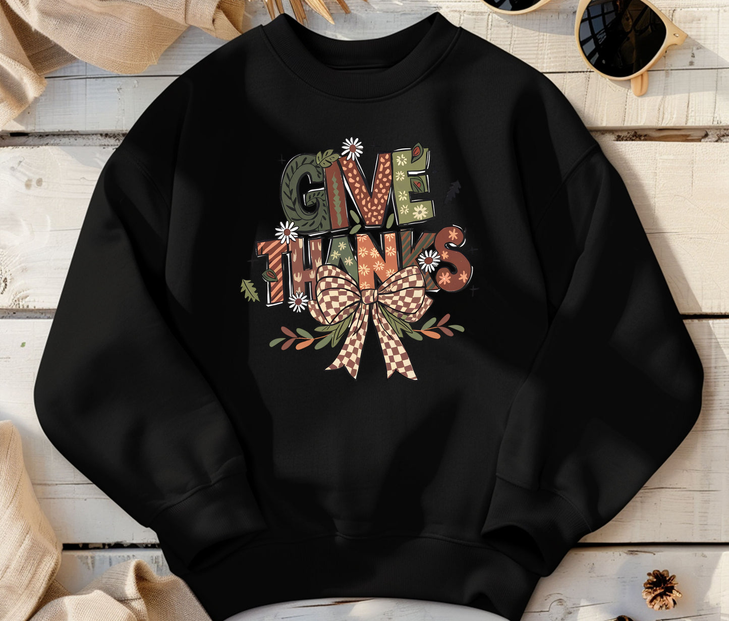 🦃 Thanksgiving Give Thanks Sweatshirt – Matching Fall Outfit for Moms & Kids