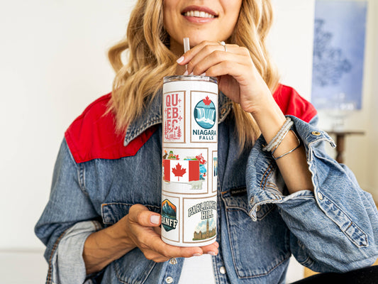 20 oz Places In Canada  Stainless Steel Tumbler – Insulated Travel Mug with Lid & Straw | Customizable | Hot & Cold Drinkware | Gift for Him, Her, or Kids