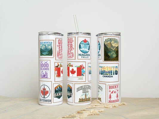20 oz Places In Canada  Stainless Steel Tumbler – Insulated Travel Mug with Lid & Straw | Customizable | Hot & Cold Drinkware | Gift for Him, Her, or Kids