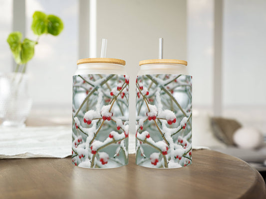 Customizable 16oz Glass Tumbler – Clear or Frosted | Reusable Iced Coffee Cup with Bamboo Lid & Plastic Straw | Aesthetic Cold Drink Cup
