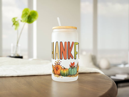 Customizable 16oz Glass Tumbler – Clear or Frosted | Reusable Iced Coffee Cup with Bamboo Lid & Plastic Straw | Aesthetic Cold Drink Cup