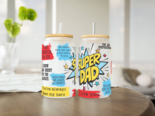 Customizable 16oz Glass Tumbler – Clear or Frosted | Reusable Iced Coffee Cup with Bamboo Lid & Plastic Straw | Aesthetic Cold Drink Cup