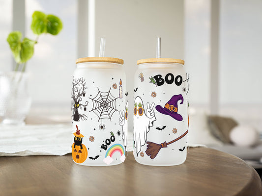 Customizable 16oz Glass Tumbler – Clear or Frosted | Reusable Iced Coffee Cup with Bamboo Lid & Plastic Straw | Aesthetic Cold Drink Cup