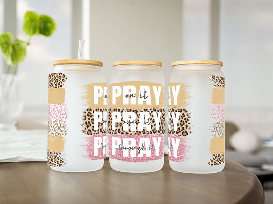 Customizable 16oz Glass Tumbler – Clear or Frosted | Reusable Iced Coffee Cup with Bamboo Lid & Plastic Straw | Aesthetic Cold Drink Cup