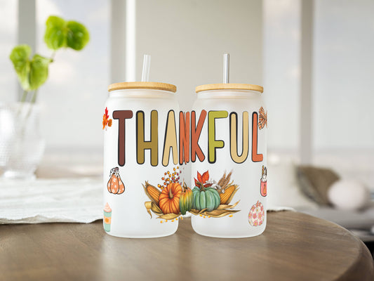 Customizable 16oz Glass Tumbler – Clear or Frosted | Reusable Iced Coffee Cup with Bamboo Lid & Plastic Straw | Aesthetic Cold Drink Cup