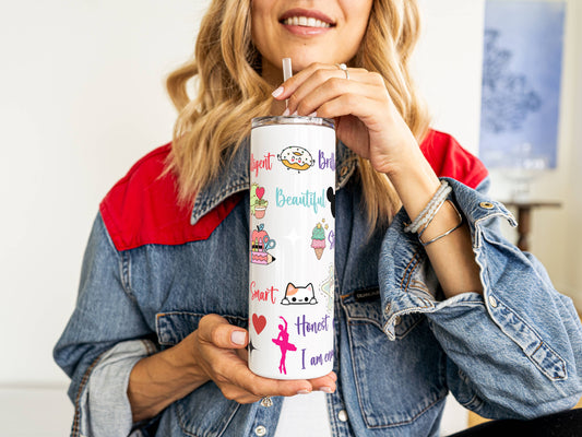 20 oz Girls Stainless Steel Tumbler – Insulated Travel Mug with Lid & Straw | Customizable | Hot & Cold Drinkware | Gift for Him, Her, or Kids