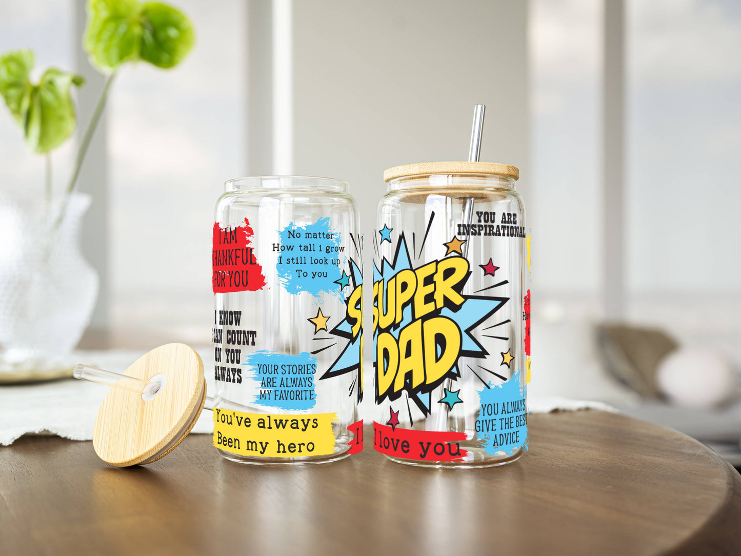 Customizable 16oz Glass Tumbler – Clear or Frosted | Reusable Iced Coffee Cup with Bamboo Lid & Plastic Straw | Aesthetic Cold Drink Cup