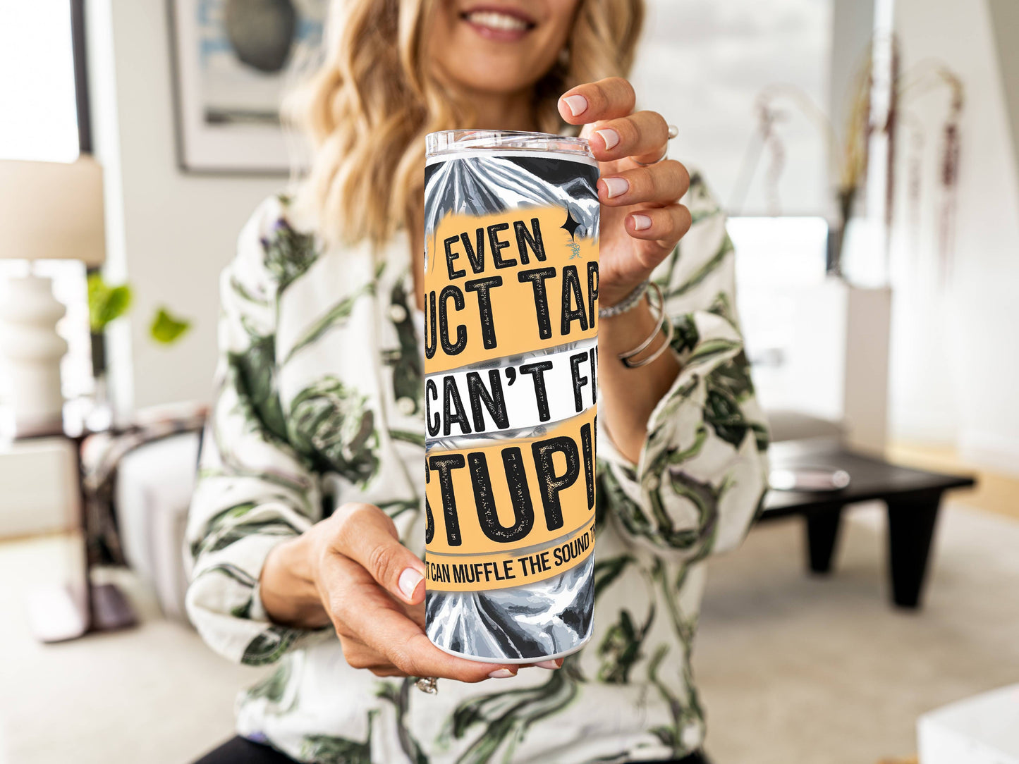 20oz Funny Tumbler – “Even Duct Tape Can’t Fix Stupid” | Stainless Steel Insulated Cup | Optional Name Customization | Gift for Him, Her, Coworker