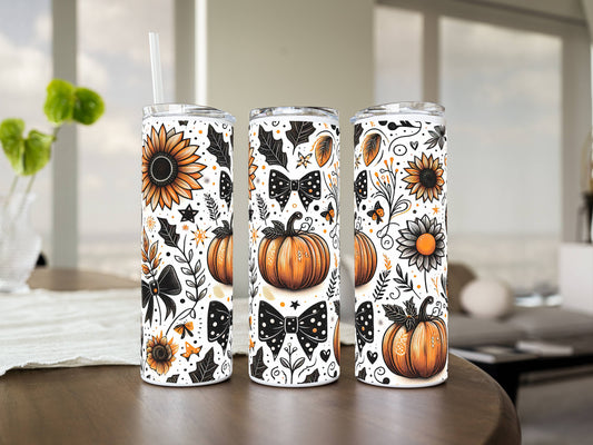20oz Fall Pumpkin Tumbler – Autumn Floral Stainless Steel Cup | Optional Name Personalization | Halloween, Thanksgiving, Gift for Her
