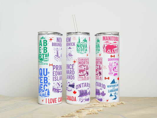 20 oz Provinces Steel Tumbler – Insulated Travel Mug with Lid & Straw | Customizable | Hot & Cold Drinkware | Gift for Him, Her, or Kids