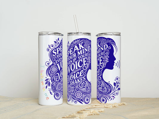 20 oz Speak Your Mind Stainless Tumbler – Insulated Travel Mug with Lid & Straw | Customizable | Hot & Cold Drinkware | Gift for Him, Her, or Kids